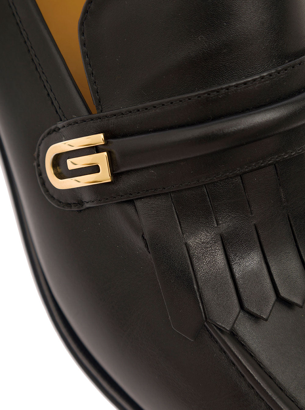 Gucci Men Black Loafers With Fringes And Double G In Smooth Leather Man