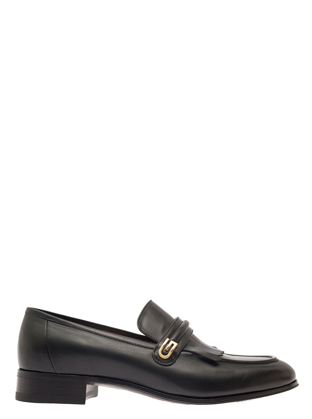 Gucci Men Black Loafers With Fringes And Double G In Smooth Leather Man