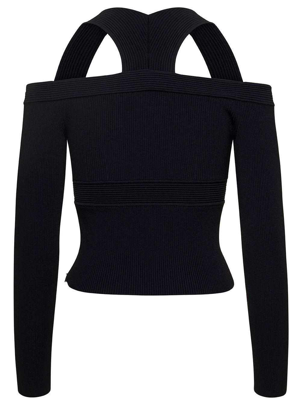 Alexander Mcqueen Women Black Cropped Top With Cut-Out Details Black In Jersey Stretch Woman