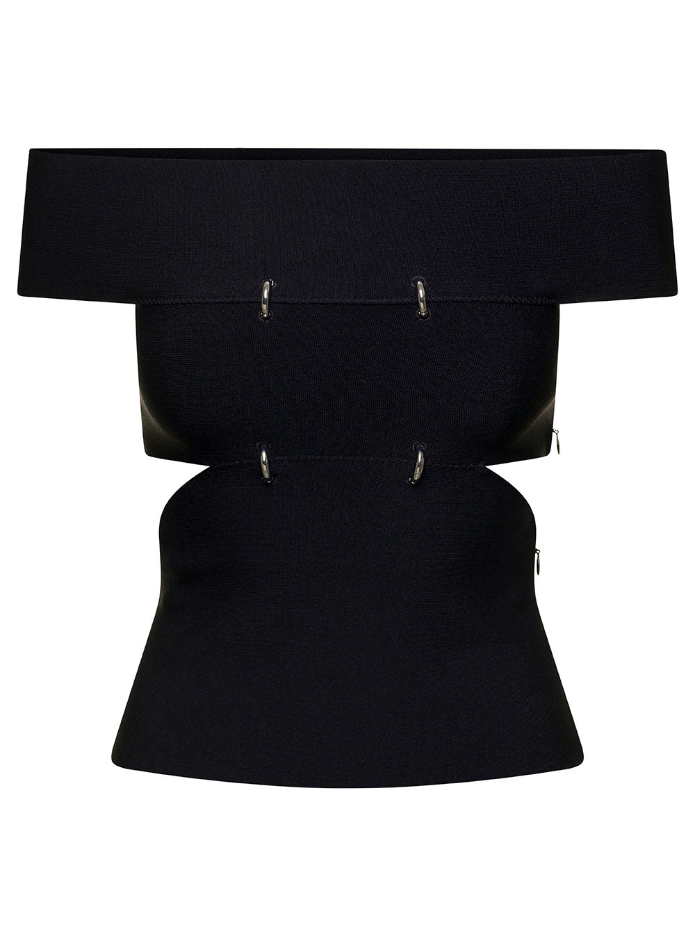Alexander Mcqueen Women Black Off-The-Shoulders Top With Cut-Out And Metal Rings In Viscose Blend Woman