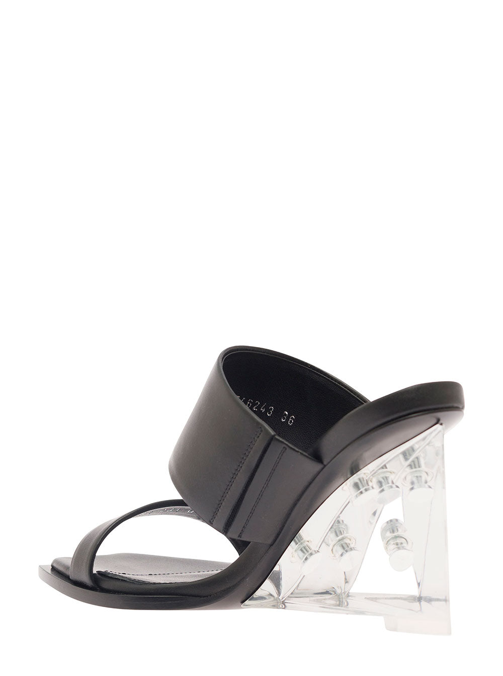 Alexander Mcqueen Women Black Wedge With Double Strap And Trasparent Plexiglass Heel In Smooth Leather Woman