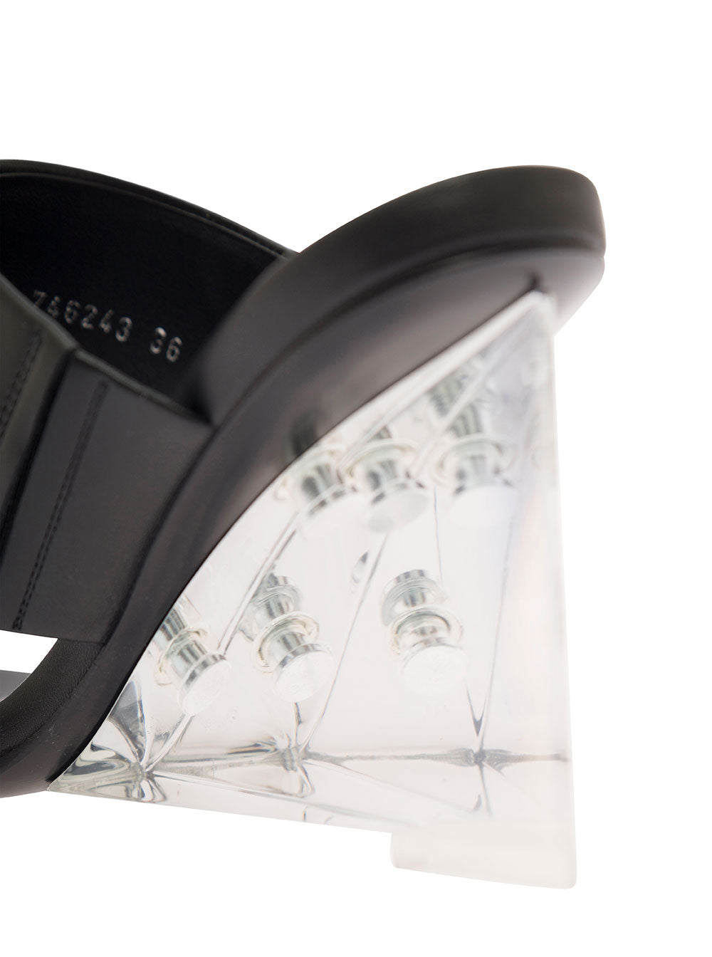 Alexander Mcqueen Women Black Wedge With Double Strap And Trasparent Plexiglass Heel In Smooth Leather Woman