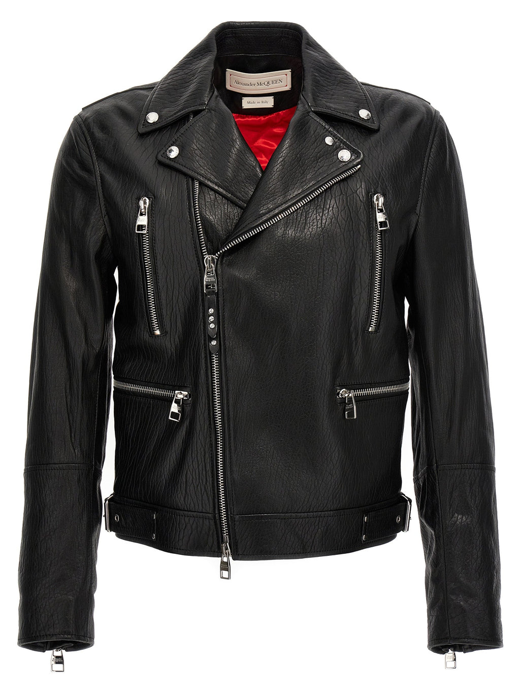 Mcqueen Men Texture Leather Jacket
