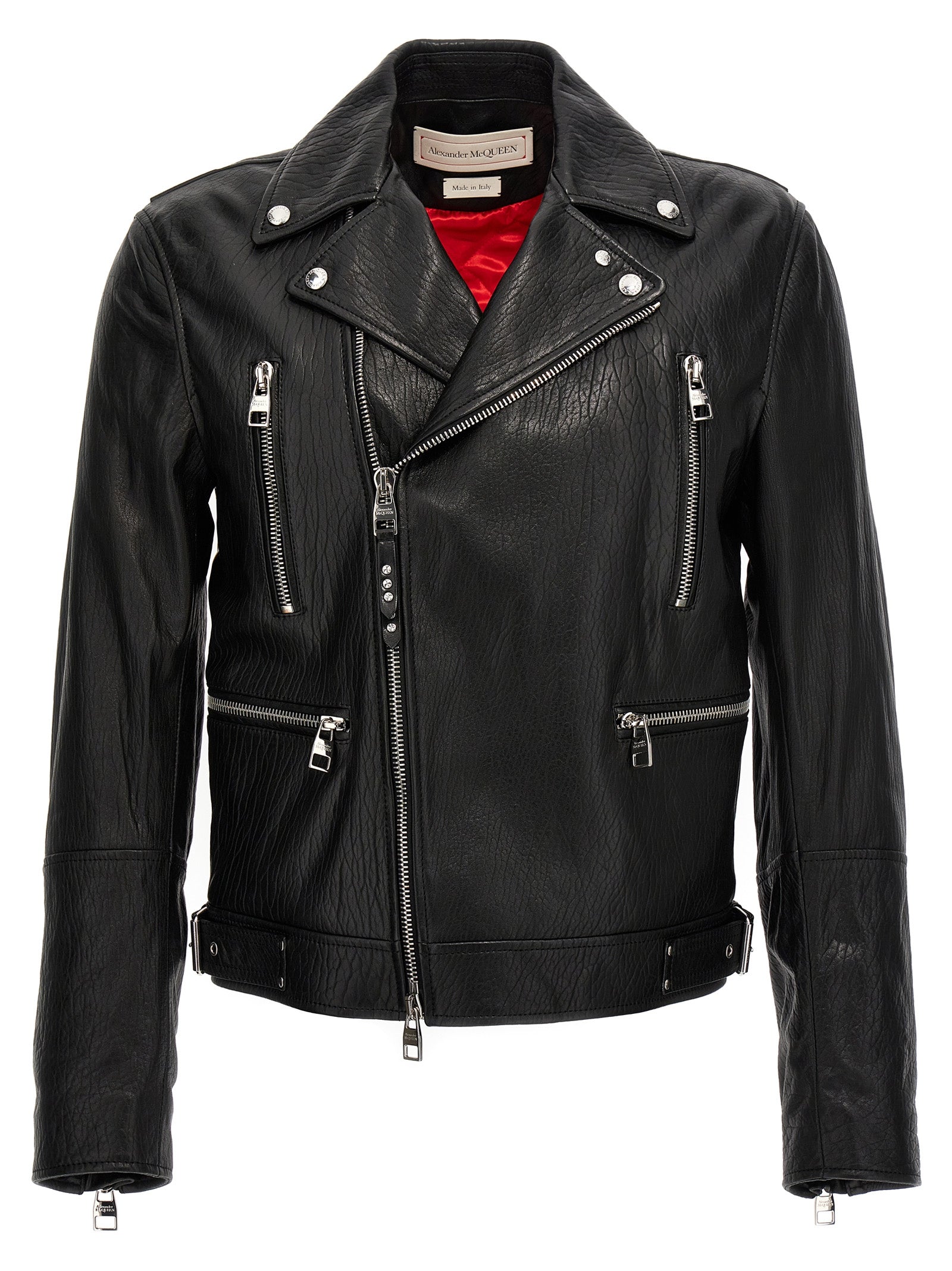 Mcqueen Men Texture Leather Jacket