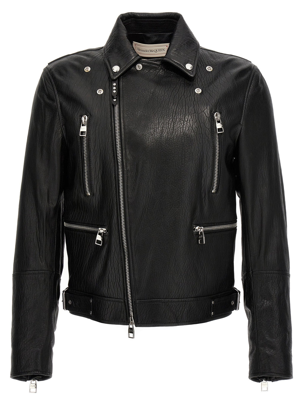 Mcqueen Men Texture Leather Jacket