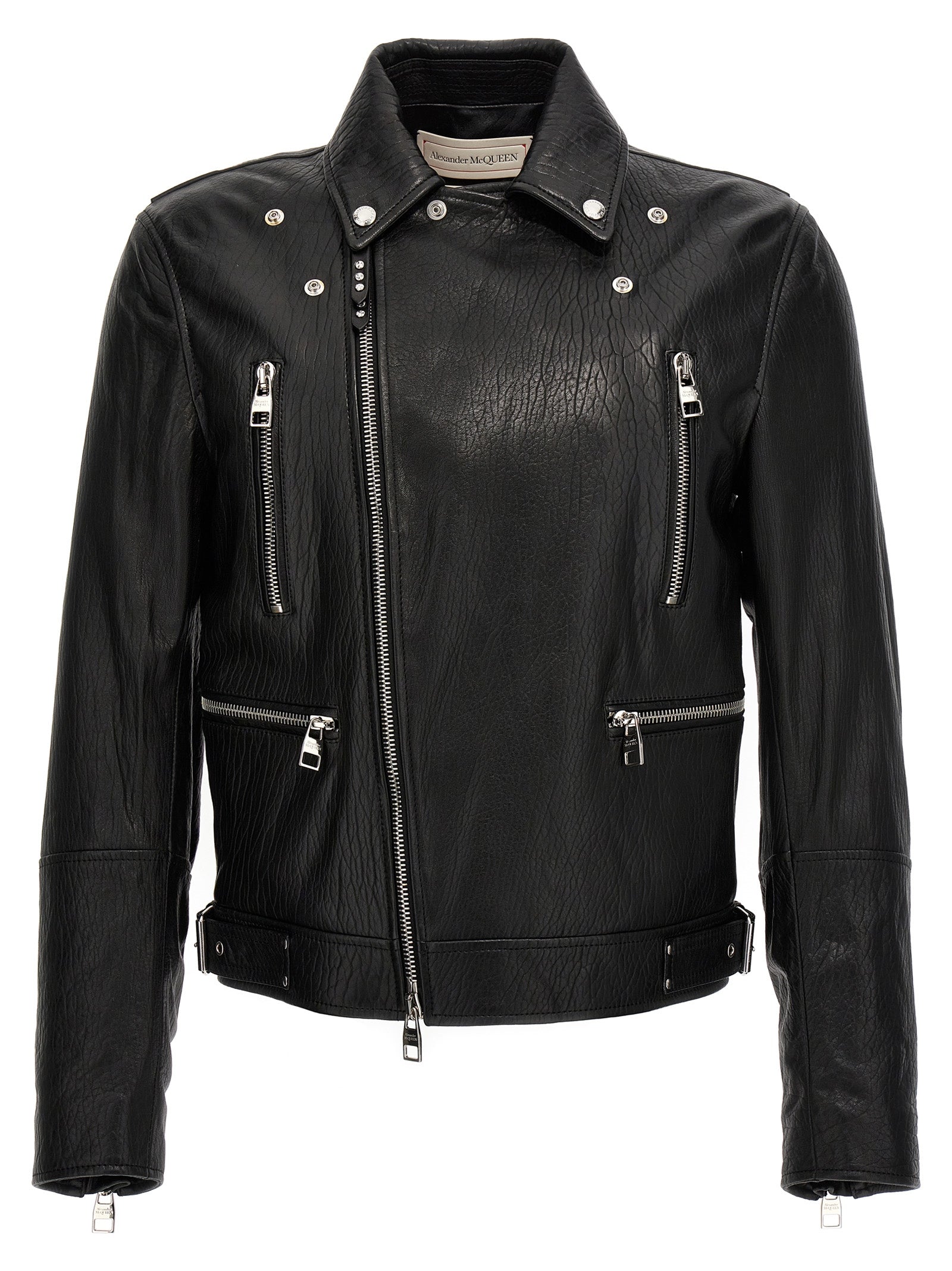 Mcqueen Men Texture Leather Jacket