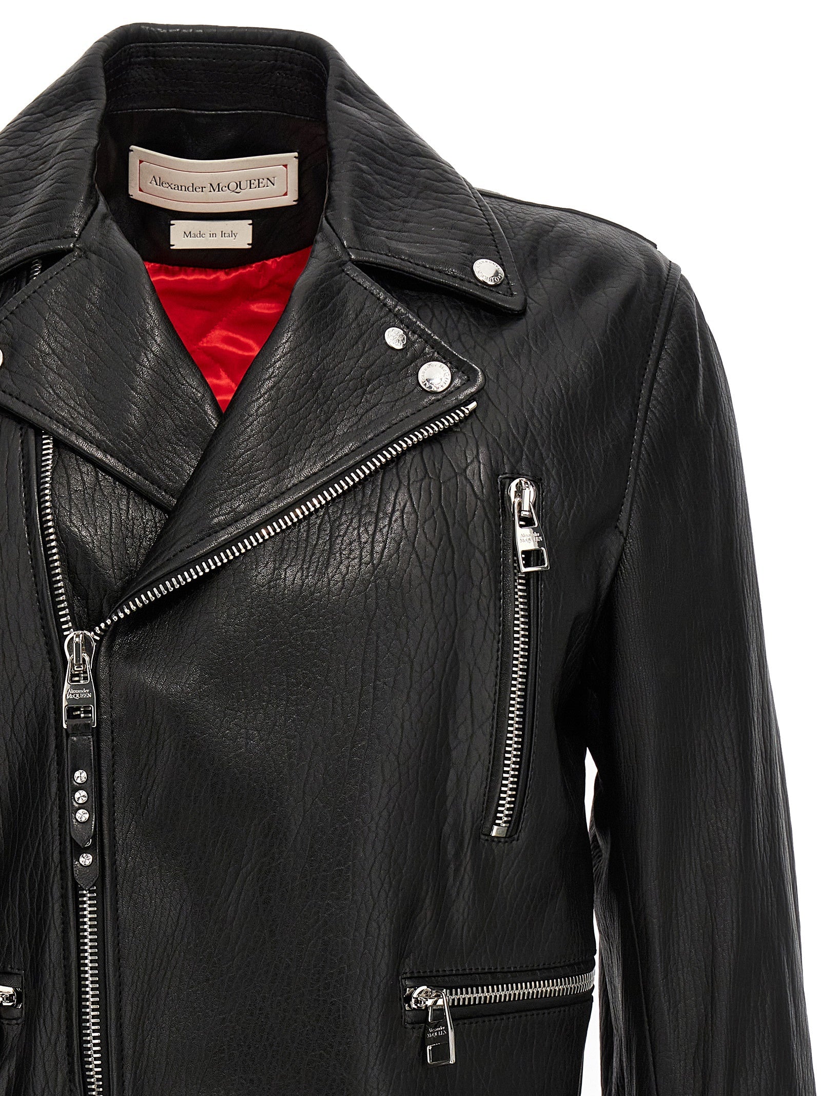 Mcqueen Men Texture Leather Jacket
