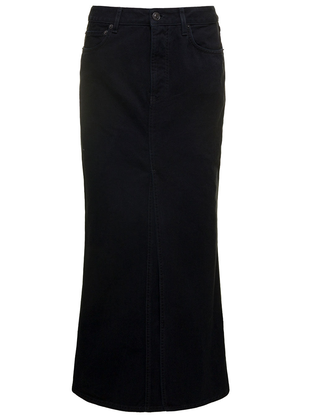 Balenciaga Women Maxi Black Skirt With Logo Patch At The Back In Cotton Denim Woman