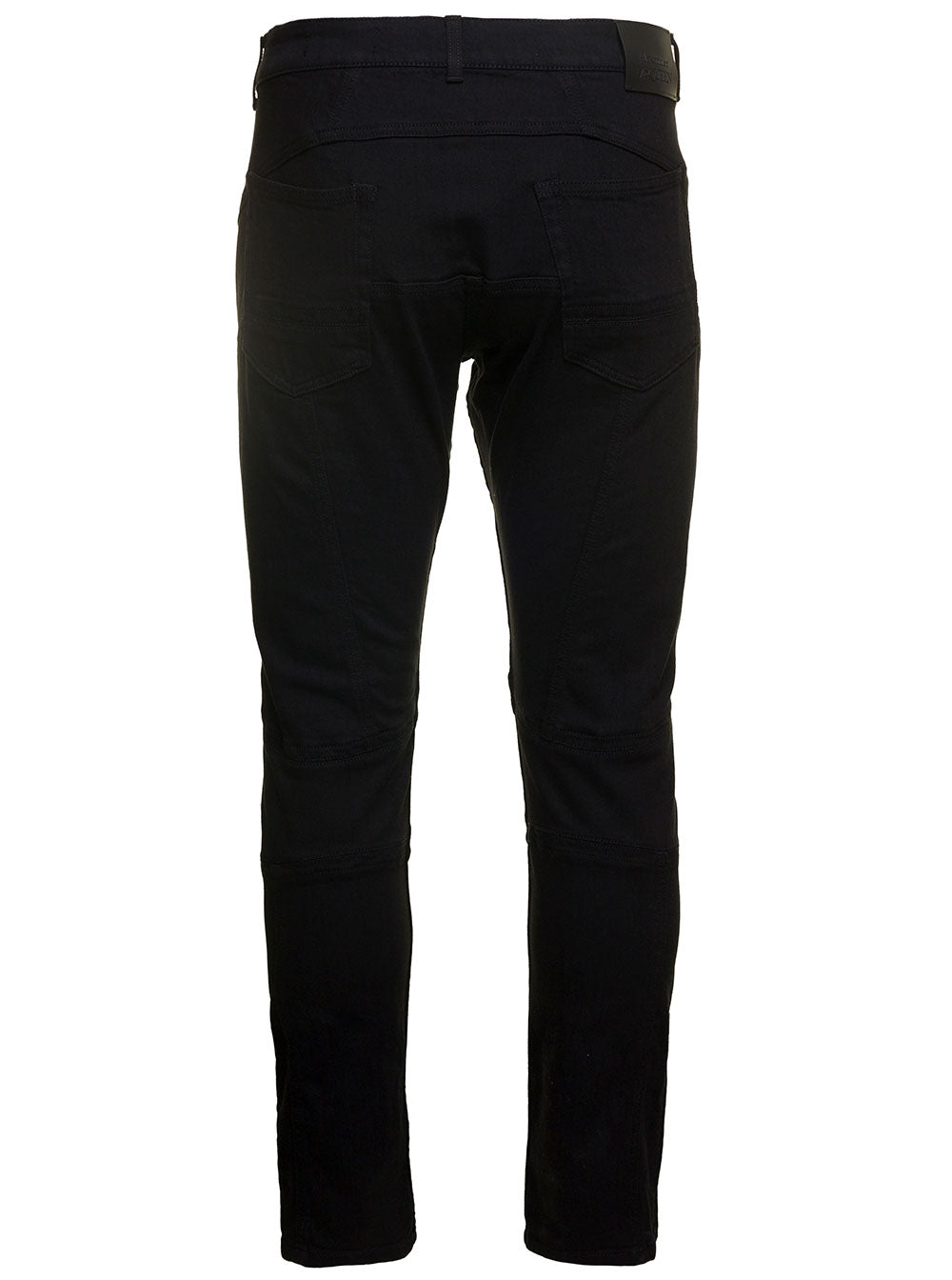 Alexander Mcqueen Men Black Jeans With Branded Button And Logo Patch In Cotton Denim Stretch Man