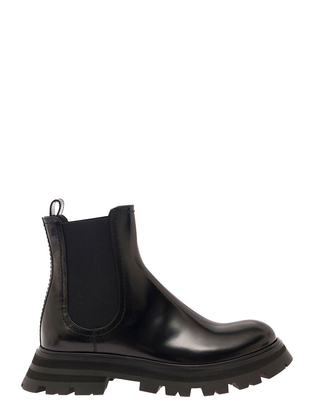 Alexander Mcqueen Women Black Chelsea Boots With Elastic Inserts In Smooth Leather Woman