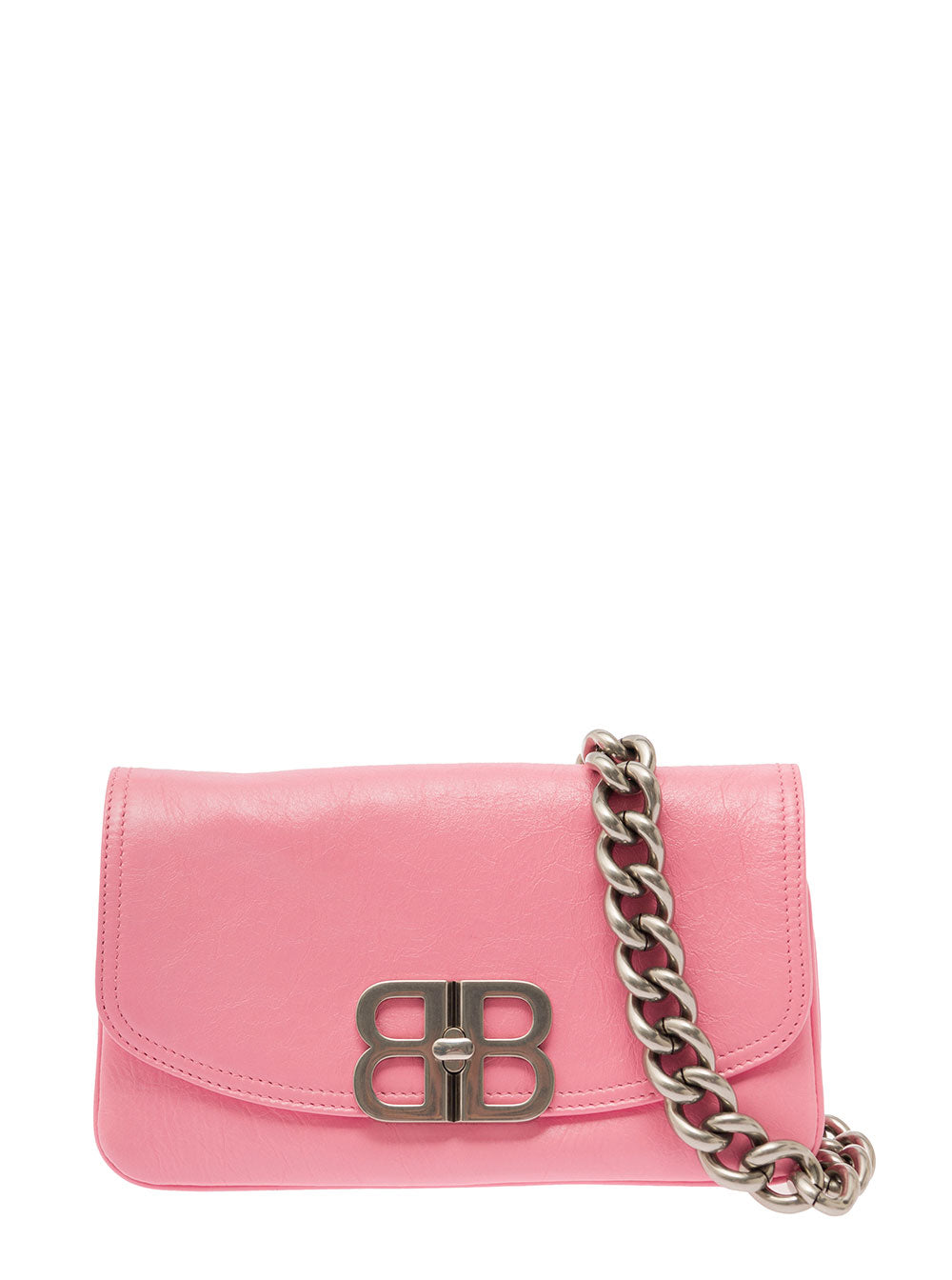 Balenciaga Women Pink Crossbody Bag With Palladium-Tone Bb Logo In Leather Woman