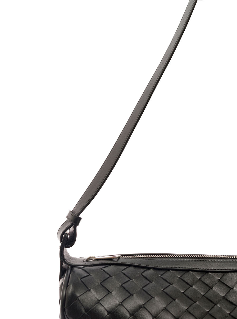 Bottega Veneta Men 'Cannolo' Black Crossbody Bag With Intreccio Motif In Leather Man