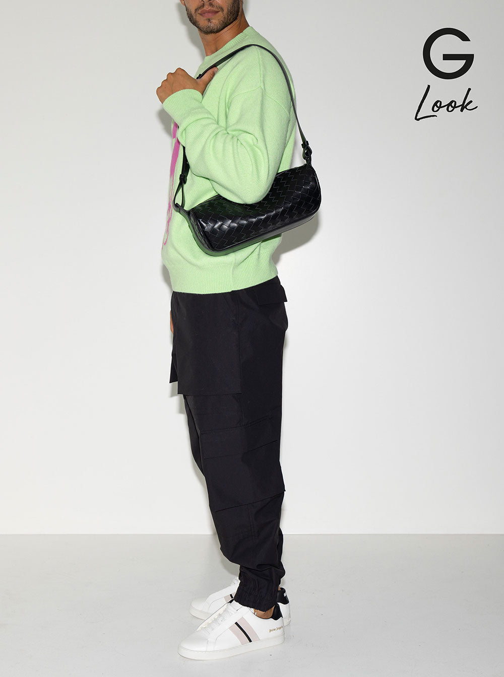 Bottega Veneta Men 'Cannolo' Black Crossbody Bag With Intreccio Motif In Leather Man