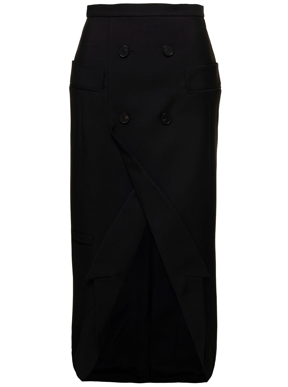 Alexander Mcqueen Women Black Long Sartorial Skirt With Front Split In Wool Woman