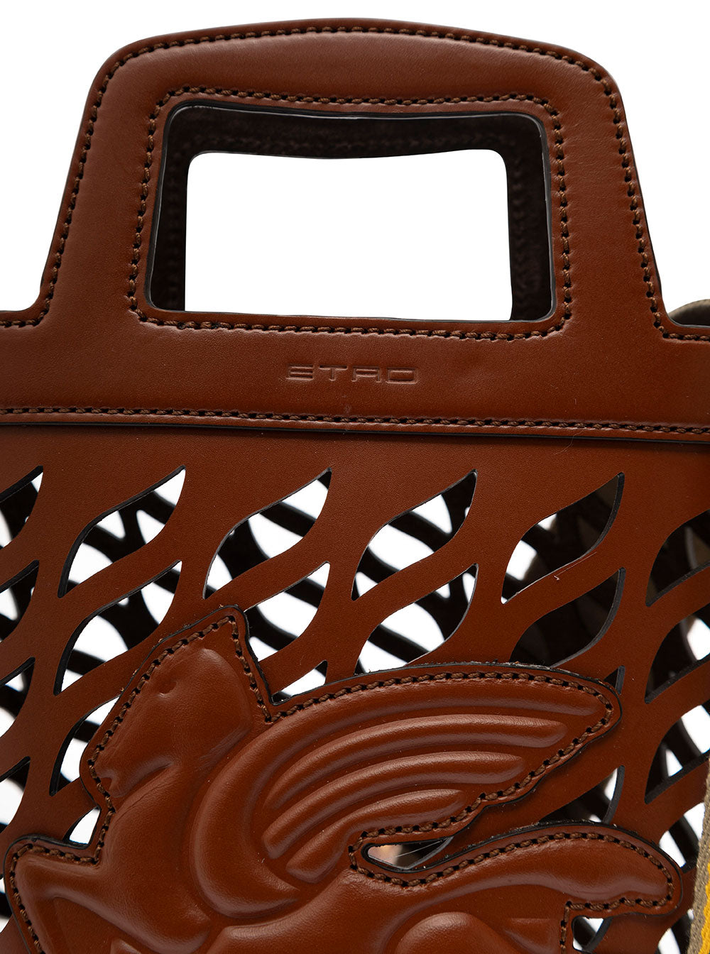 Etro Women Brown Bucket Bag With Multicolor Shoulder Strap And Pegasus Detail In Perforated Leather Woman