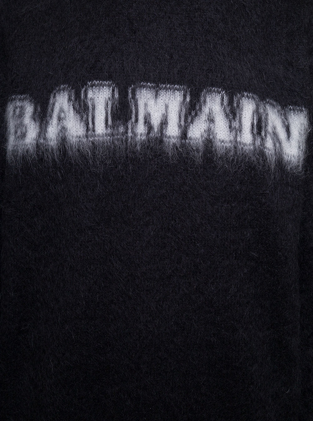 Balmain Men Black Crewneck Sweater With Maxi Logo Lettering On The Front And Brushed Effect In Wool Blend Man