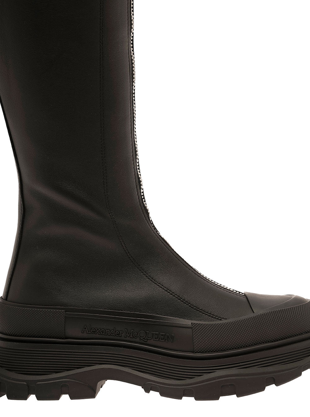 Alexander Mcqueen Women 'Tread Slick' Black Boots With Embossed Logo And Chunky Platform In Leather Woman