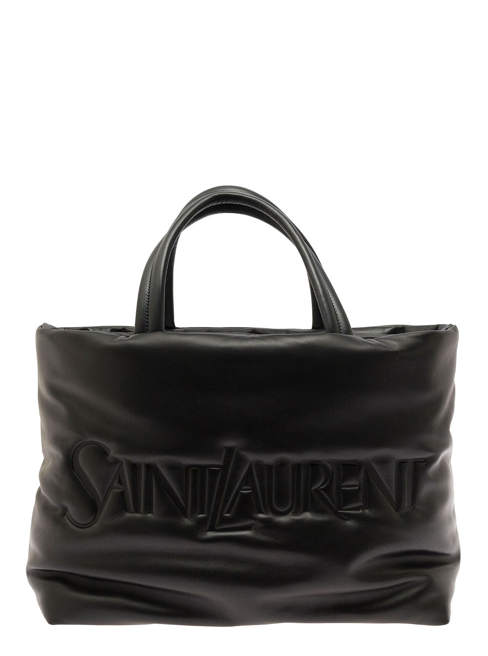Saint Laurent Men Black Tote Bag With Logo Lettering In Quilted Leather Man