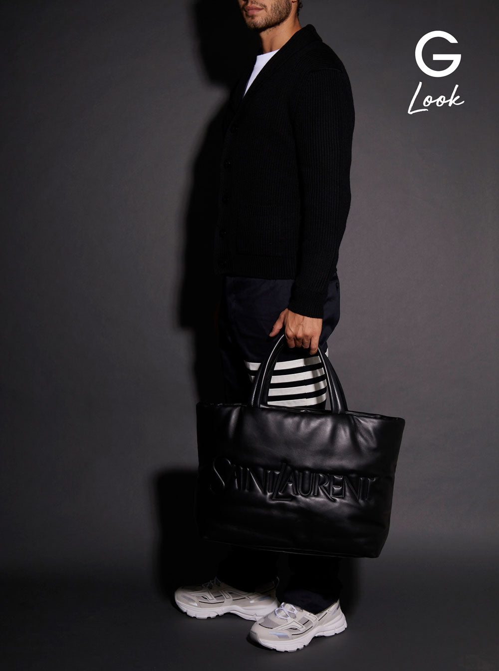 Saint Laurent Men Black Tote Bag With Logo Lettering In Quilted Leather Man