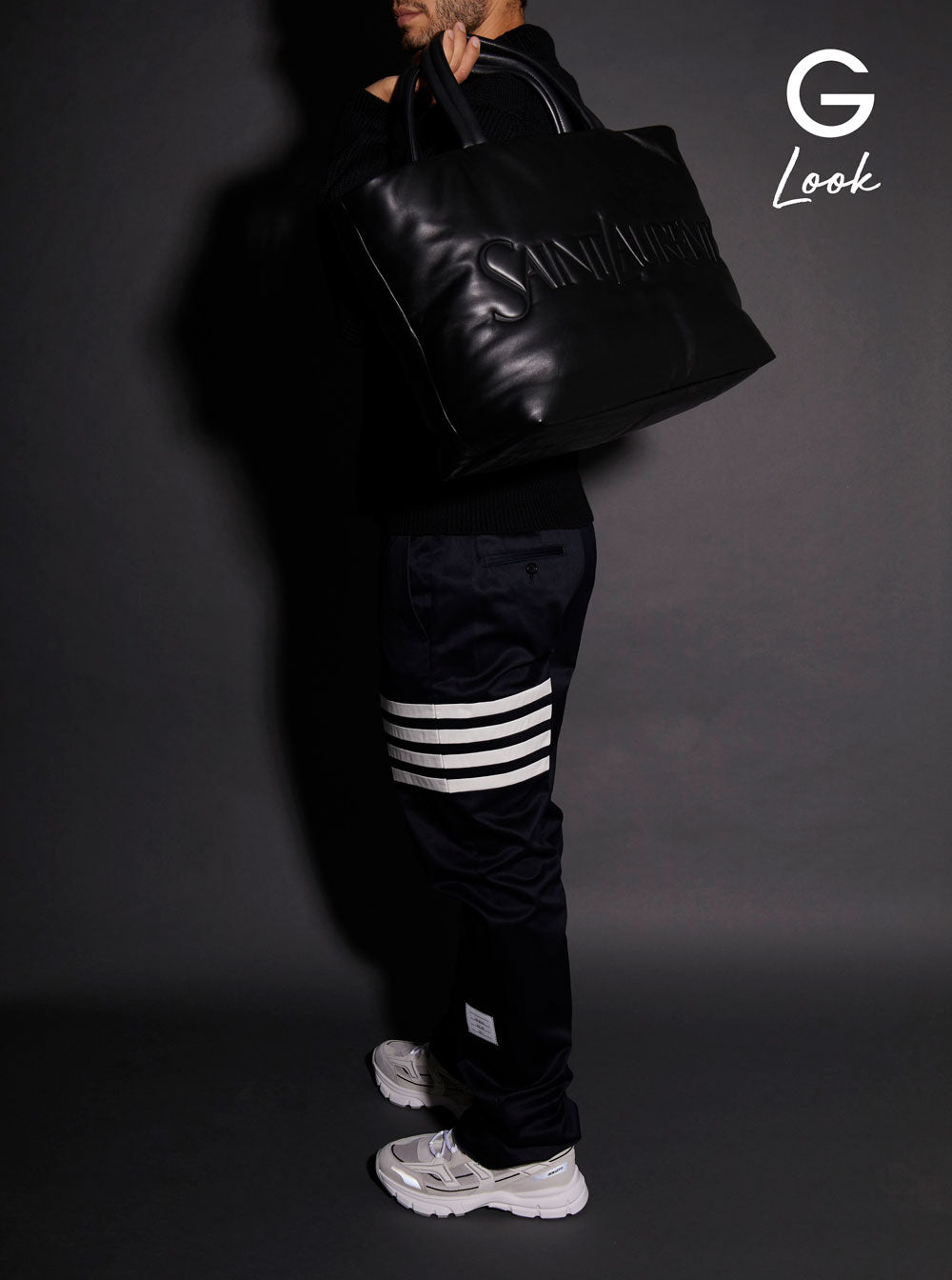 Saint Laurent Men Black Tote Bag With Logo Lettering In Quilted Leather Man