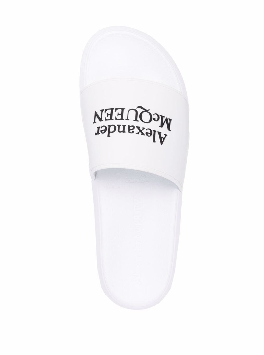 Alexander Mcqueen Men White Logo Pool Slides In Rubber