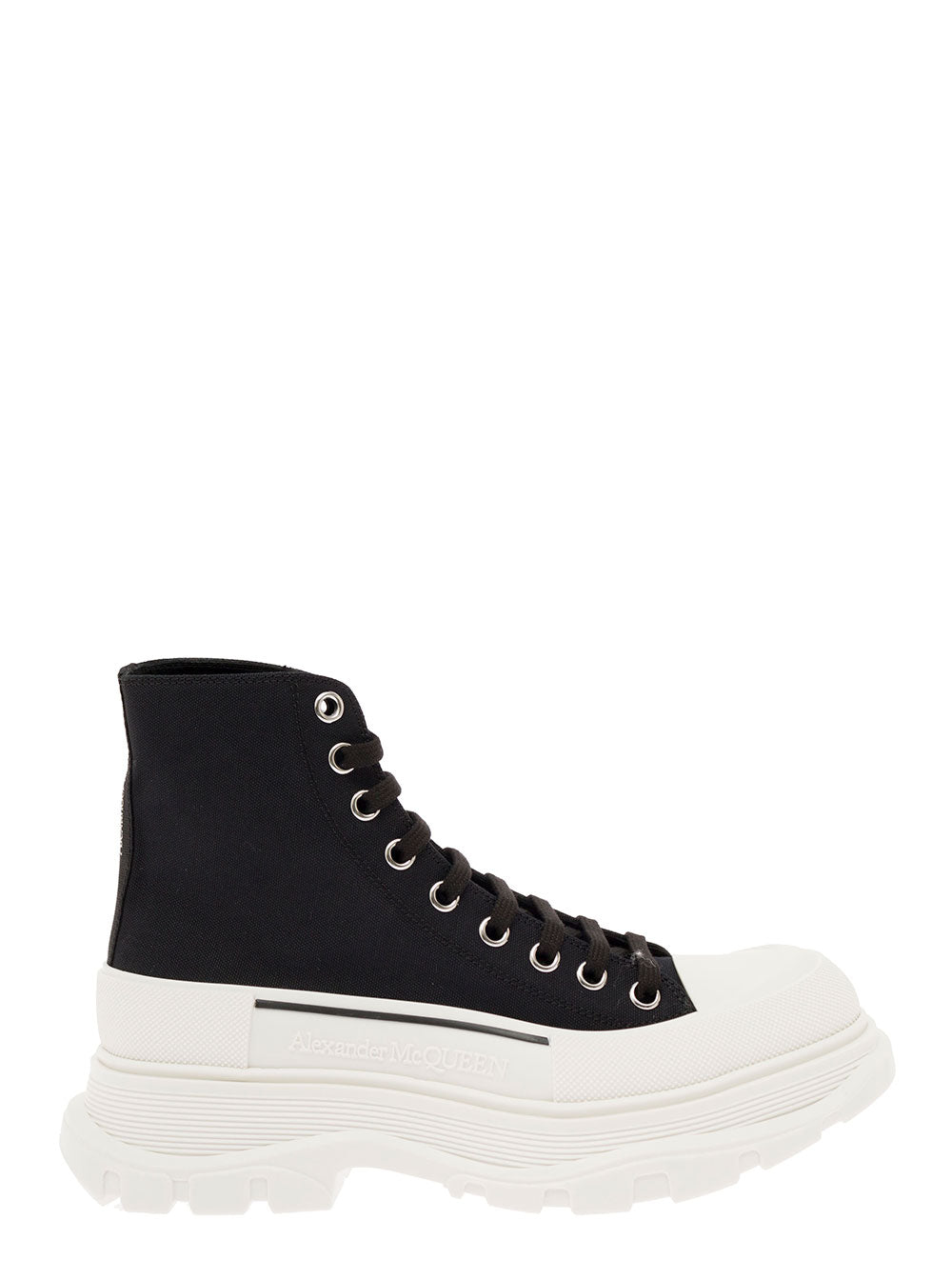 Alexander Mcqueen Women 'Tread Slick' Black High Top Sneakers With Oversized Platform In Cotton Woman