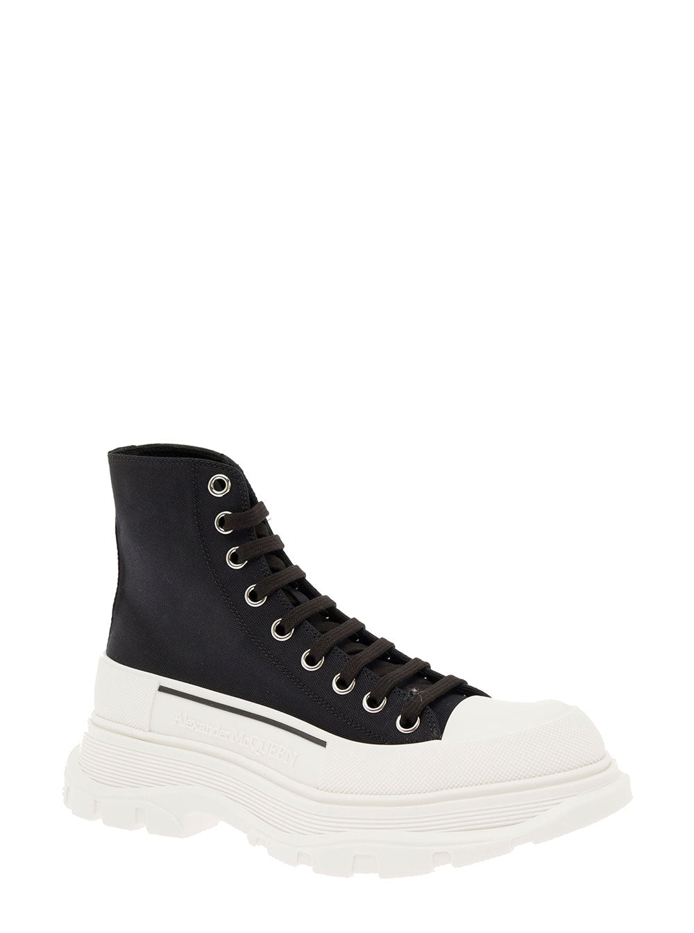 Alexander Mcqueen Women 'Tread Slick' Black High Top Sneakers With Oversized Platform In Cotton Woman