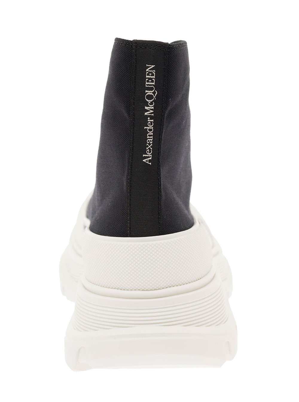 Alexander Mcqueen Women 'Tread Slick' Black High Top Sneakers With Oversized Platform In Cotton Woman