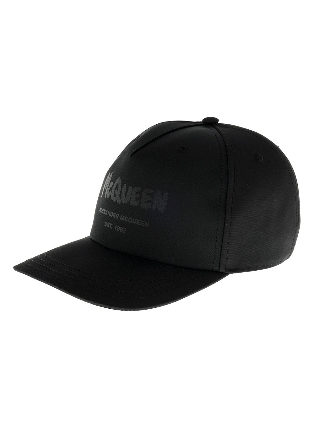 Alexander Mcqueen Men Graffiti Black Polyfaille Hat With Logo Alexander Mcqueen Man