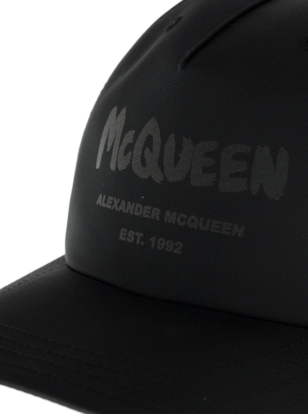 Alexander Mcqueen Men Graffiti Black Polyfaille Hat With Logo Alexander Mcqueen Man