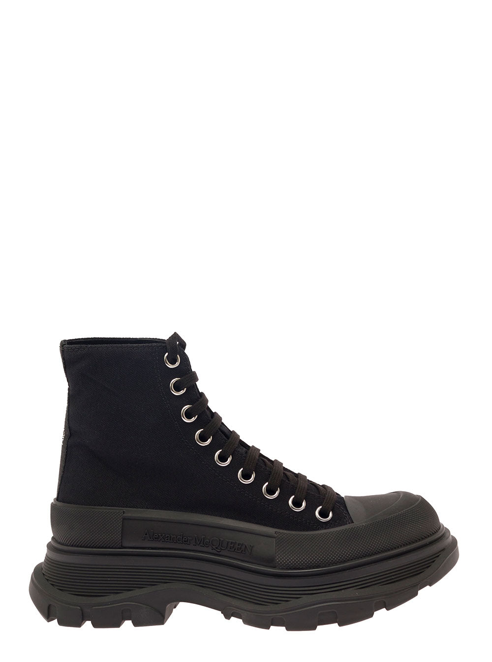 Alexander Mcqueen Women 'Tread Slick' Black High Top Sneakers With Oversized Platform In Cotton Woman