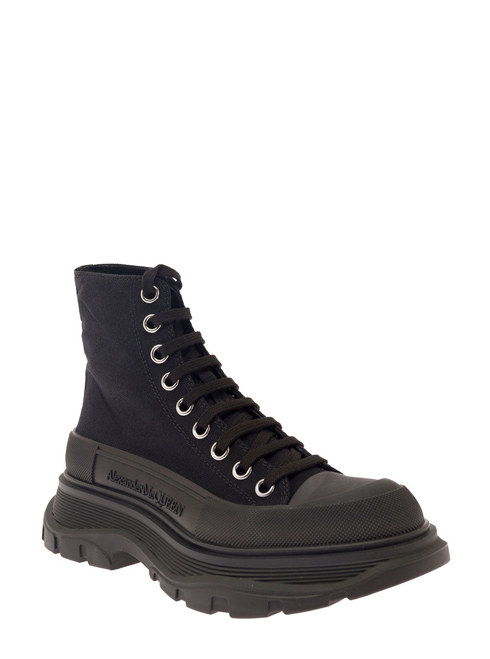 Alexander Mcqueen Women 'Tread Slick' Black High Top Sneakers With Oversized Platform In Cotton Woman