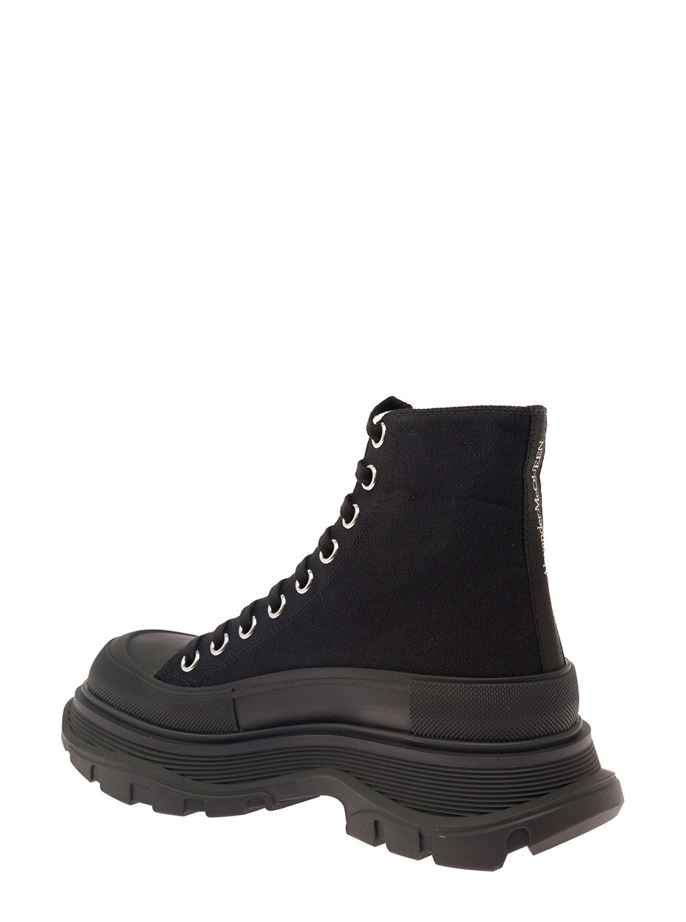 Alexander Mcqueen Women 'Tread Slick' Black High Top Sneakers With Oversized Platform In Cotton Woman