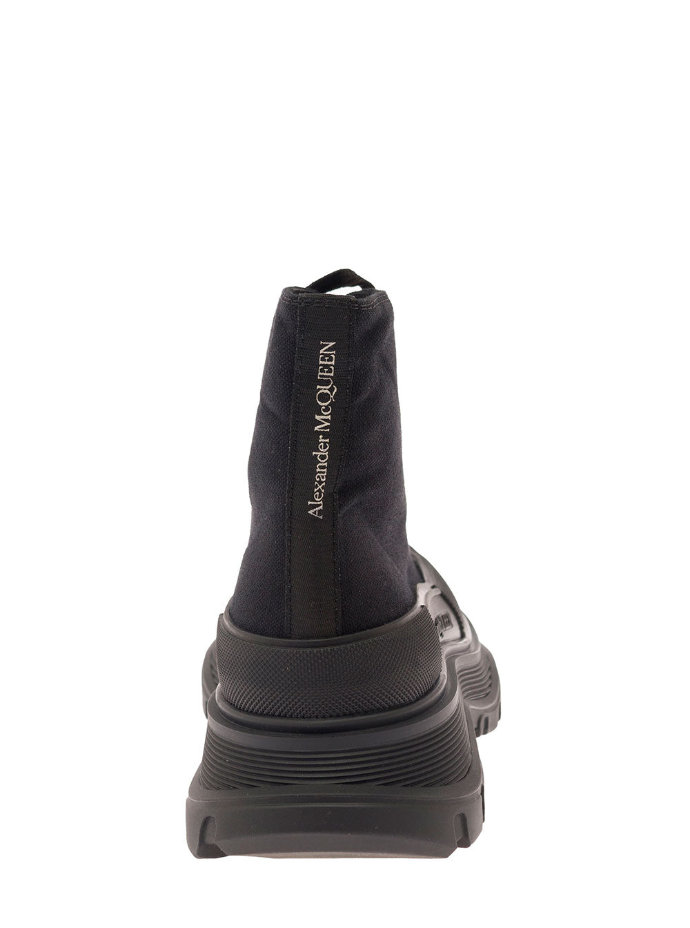 Alexander Mcqueen Women 'Tread Slick' Black High Top Sneakers With Oversized Platform In Cotton Woman