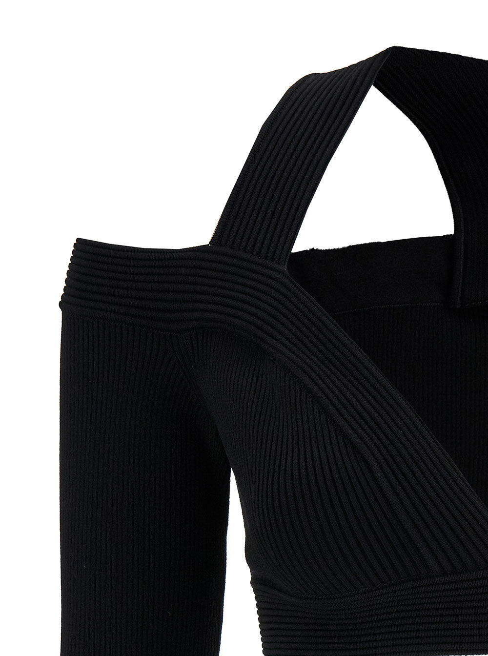 Alexander Mcqueen Women Black Cropped Top With Shoulders Cut-Out In Stretch Viscose Blend Woman