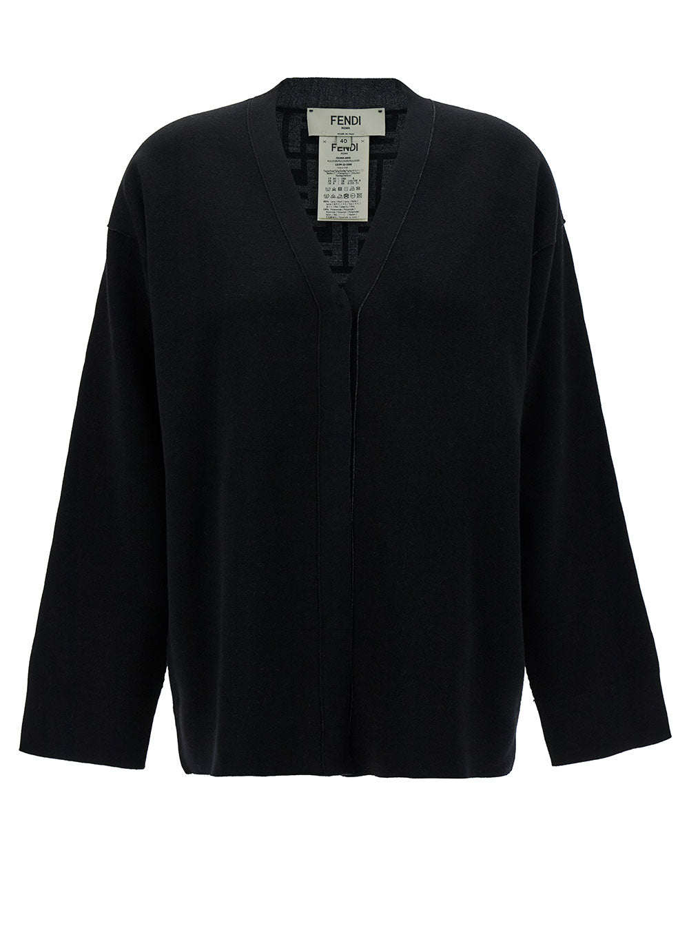 Fendi Women Black Reversible Cardigan With Jacquard Ff Motif In Knit Woman
