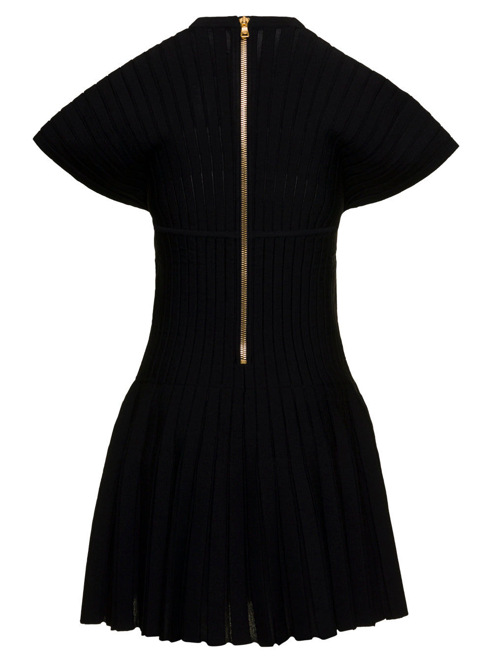 Balmain Women Black Pleated Mini Dress In Viscose Woman