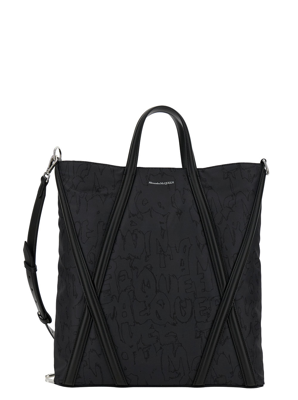 Alexander Mcqueen Men 'The Harness' Black Tote Bag With Logo Detail In Nylon Man