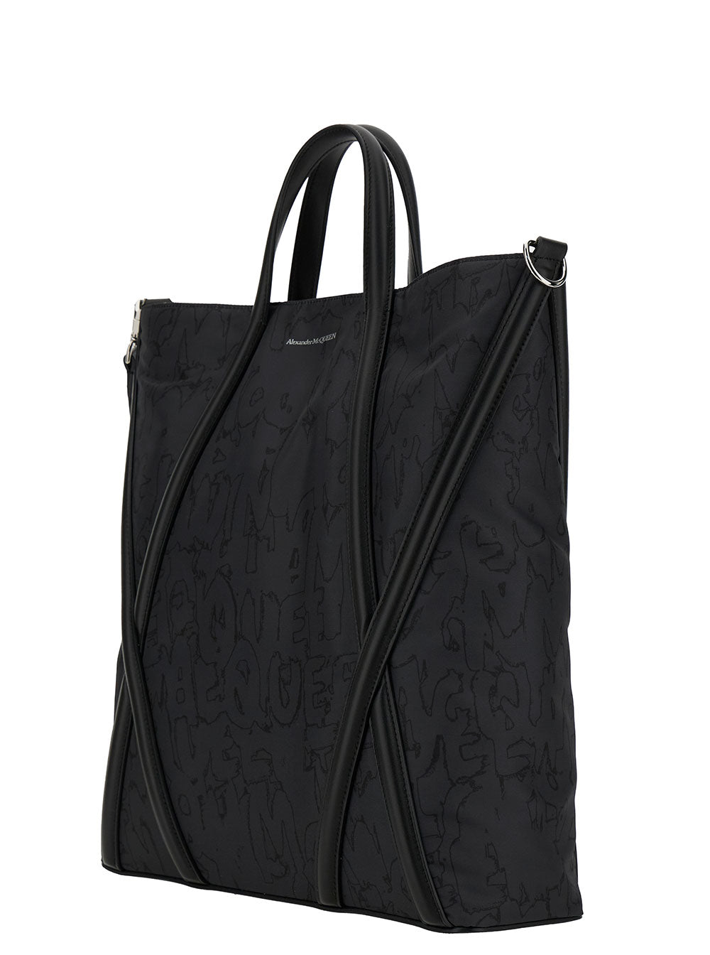 Alexander Mcqueen Men 'The Harness' Black Tote Bag With Logo Detail In Nylon Man