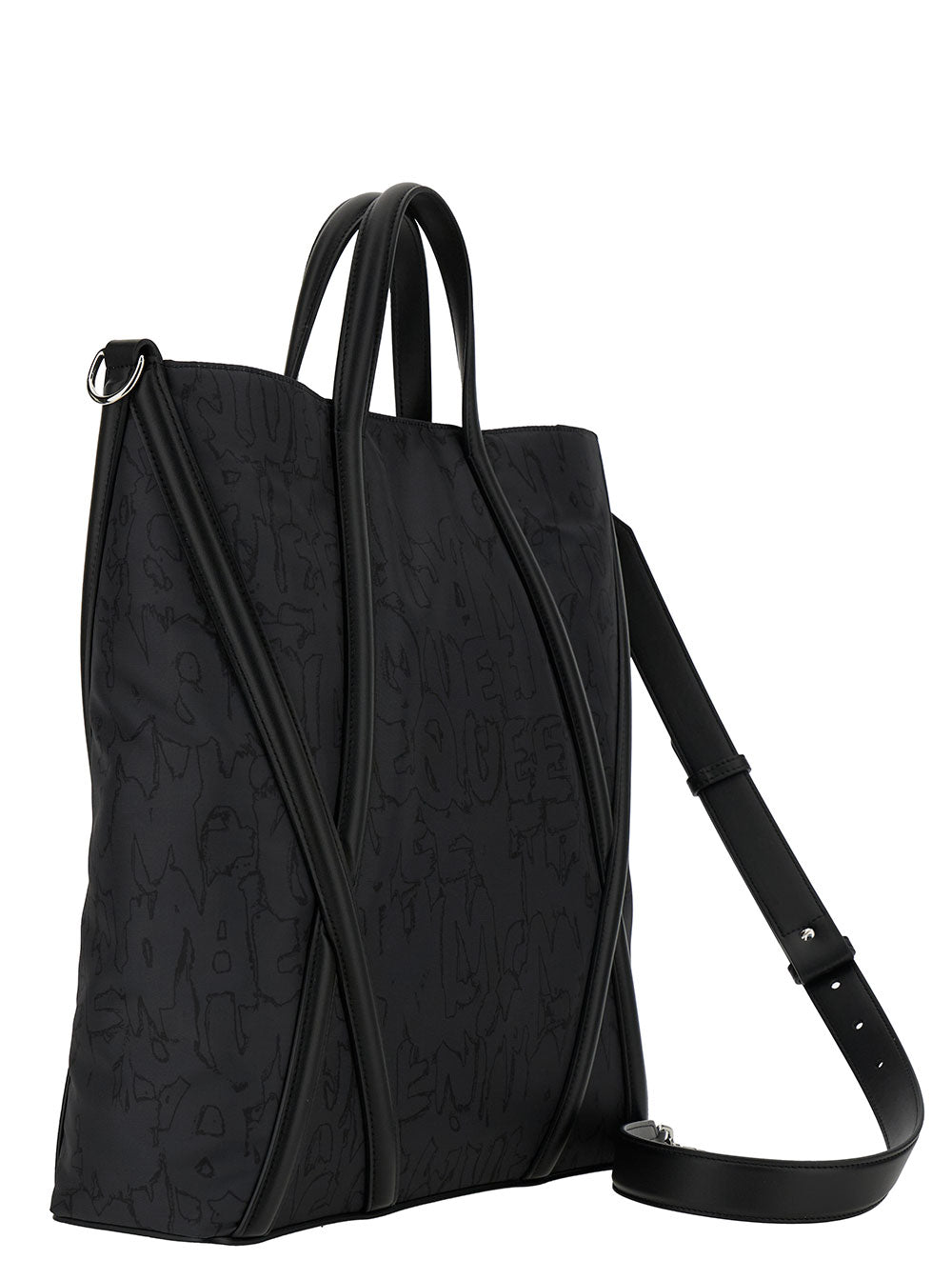 Alexander Mcqueen Men 'The Harness' Black Tote Bag With Logo Detail In Nylon Man