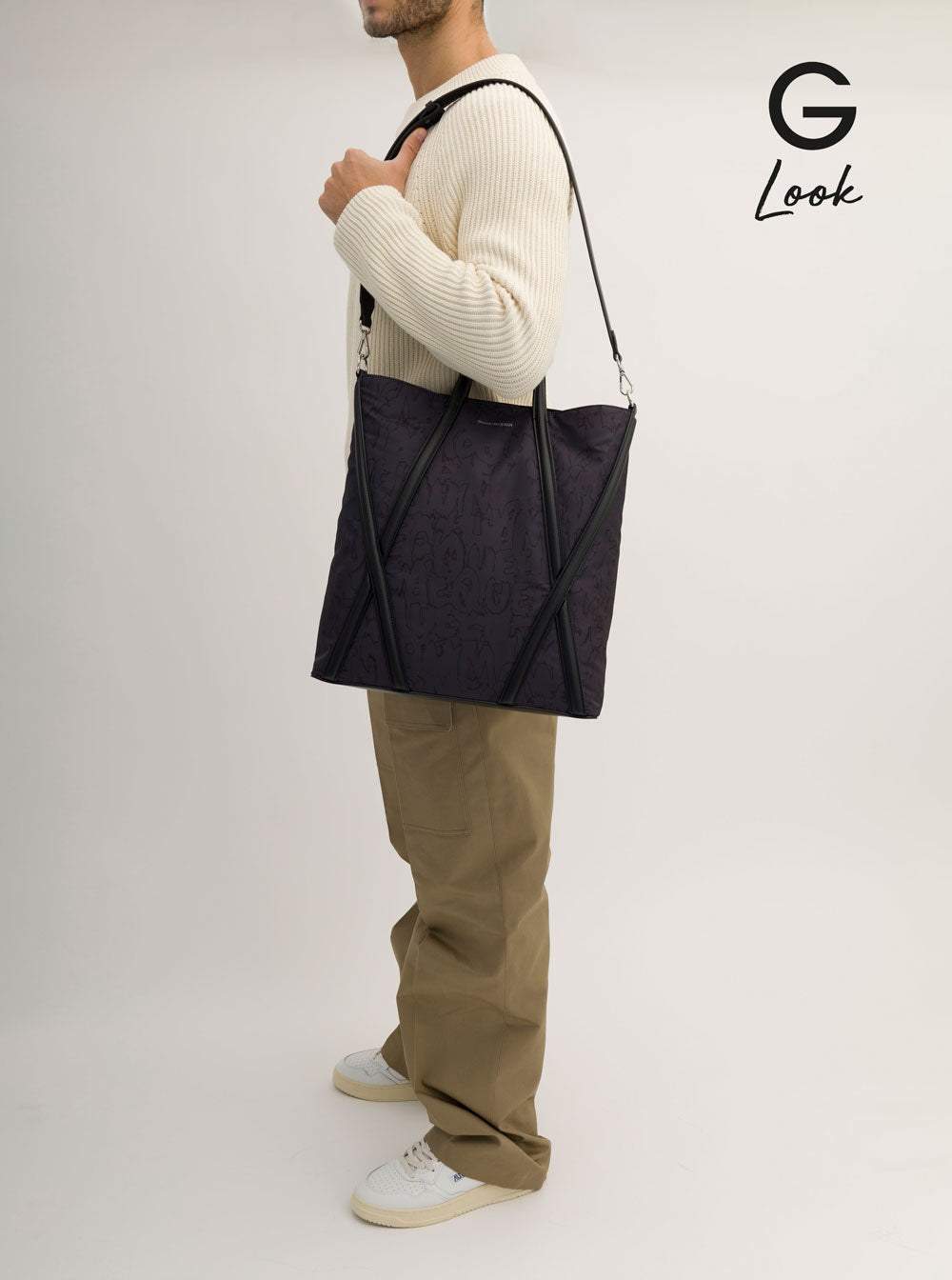 Alexander Mcqueen Men 'The Harness' Black Tote Bag With Logo Detail In Nylon Man