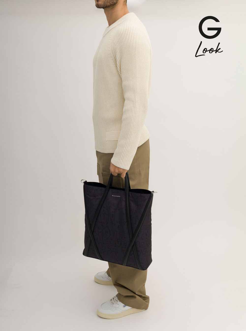 Alexander Mcqueen Men 'The Harness' Black Tote Bag With Logo Detail In Nylon Man