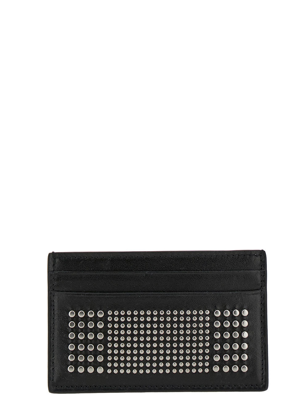Alexander Mcqueen Men Black Card-Holder With Silver-Finished Studs In Leather Man