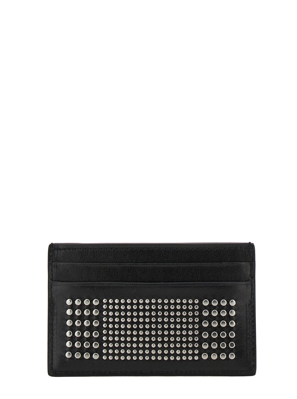 Alexander Mcqueen Men Black Card-Holder With Silver-Finished Studs In Leather Man