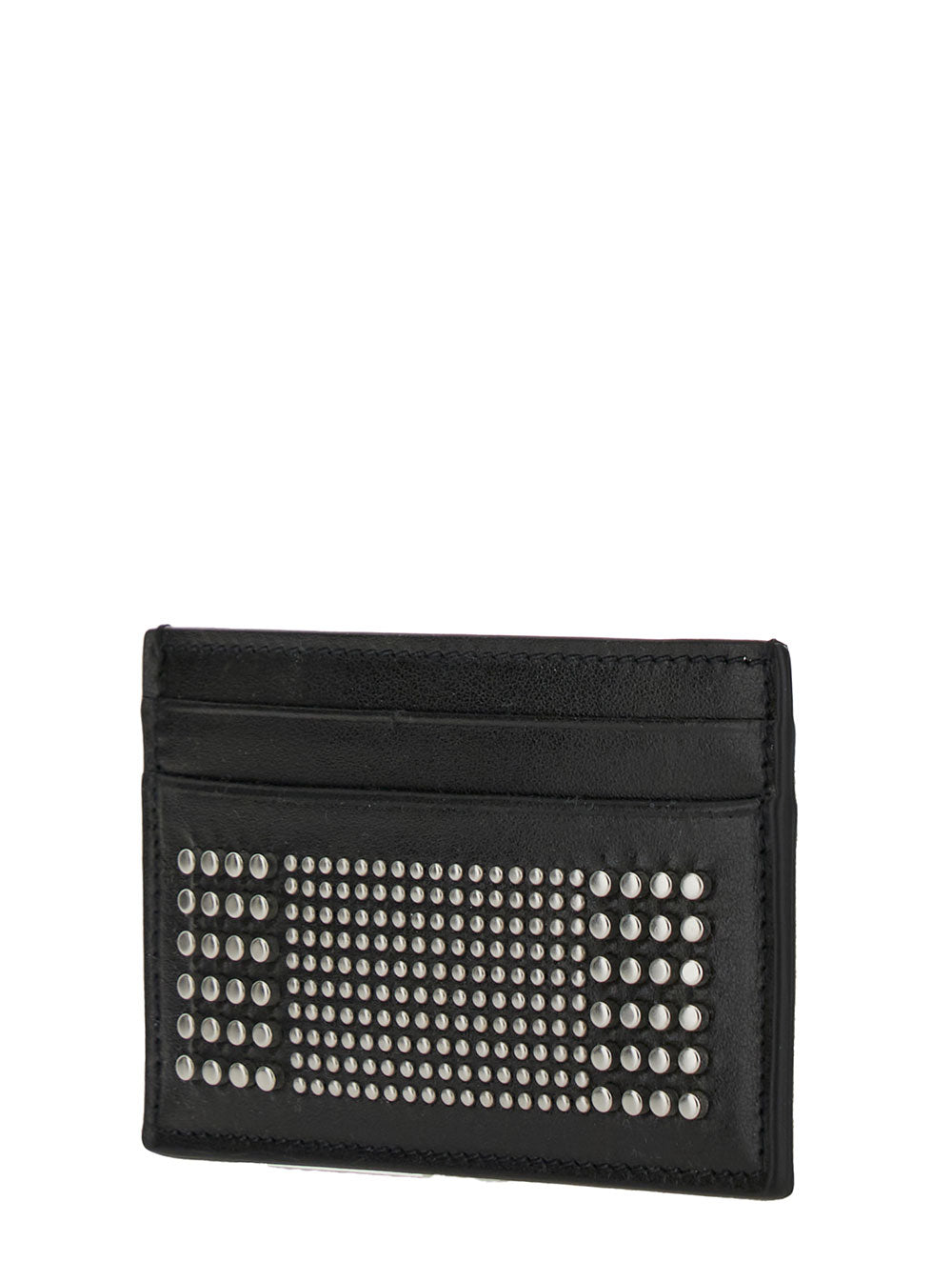 Alexander Mcqueen Men Black Card-Holder With Silver-Finished Studs In Leather Man