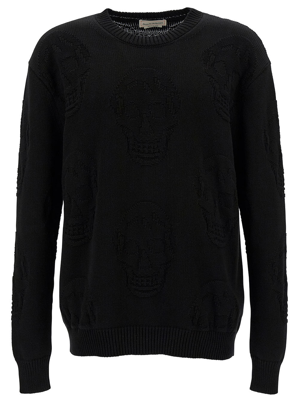 Alexander Mcqueen Men Black Sweater With Tonal Skull Embellishment In Cotton Man