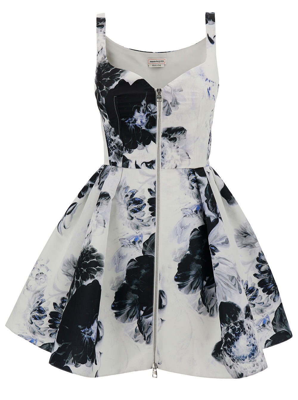 Alexander Mcqueen Women Mini White And Black Dress With All-Over Chiaroscuro Print In Polyfaille Woman