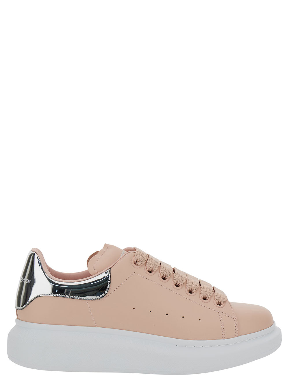 Alexander Mcqueen Women Pink Low Top Sneakers With Oversized Platform And Metallic Heel Tab In Leather Woman