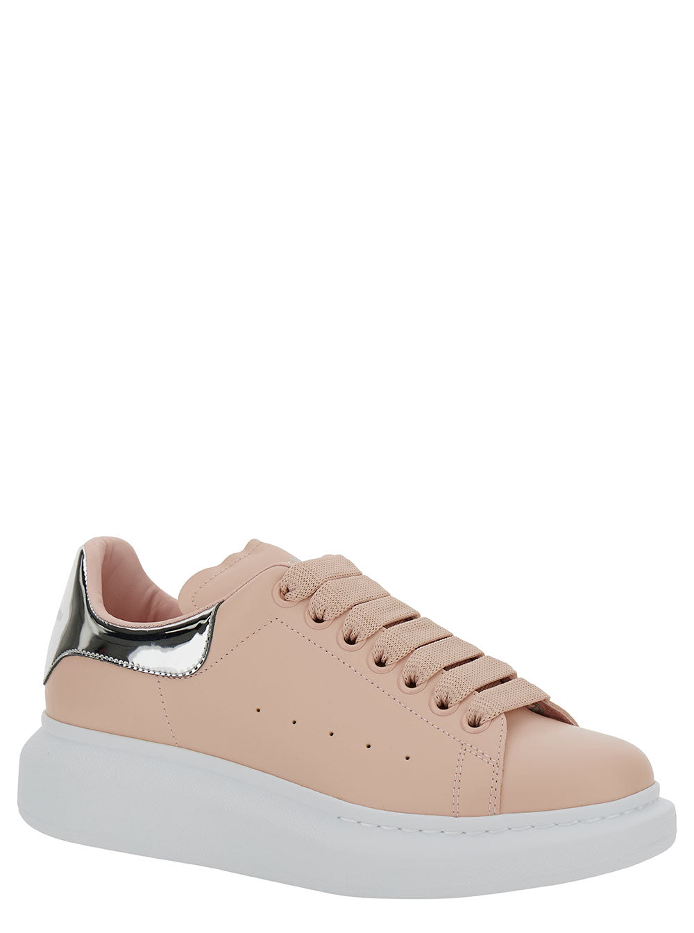 Alexander Mcqueen Women Pink Low Top Sneakers With Oversized Platform And Metallic Heel Tab In Leather Woman