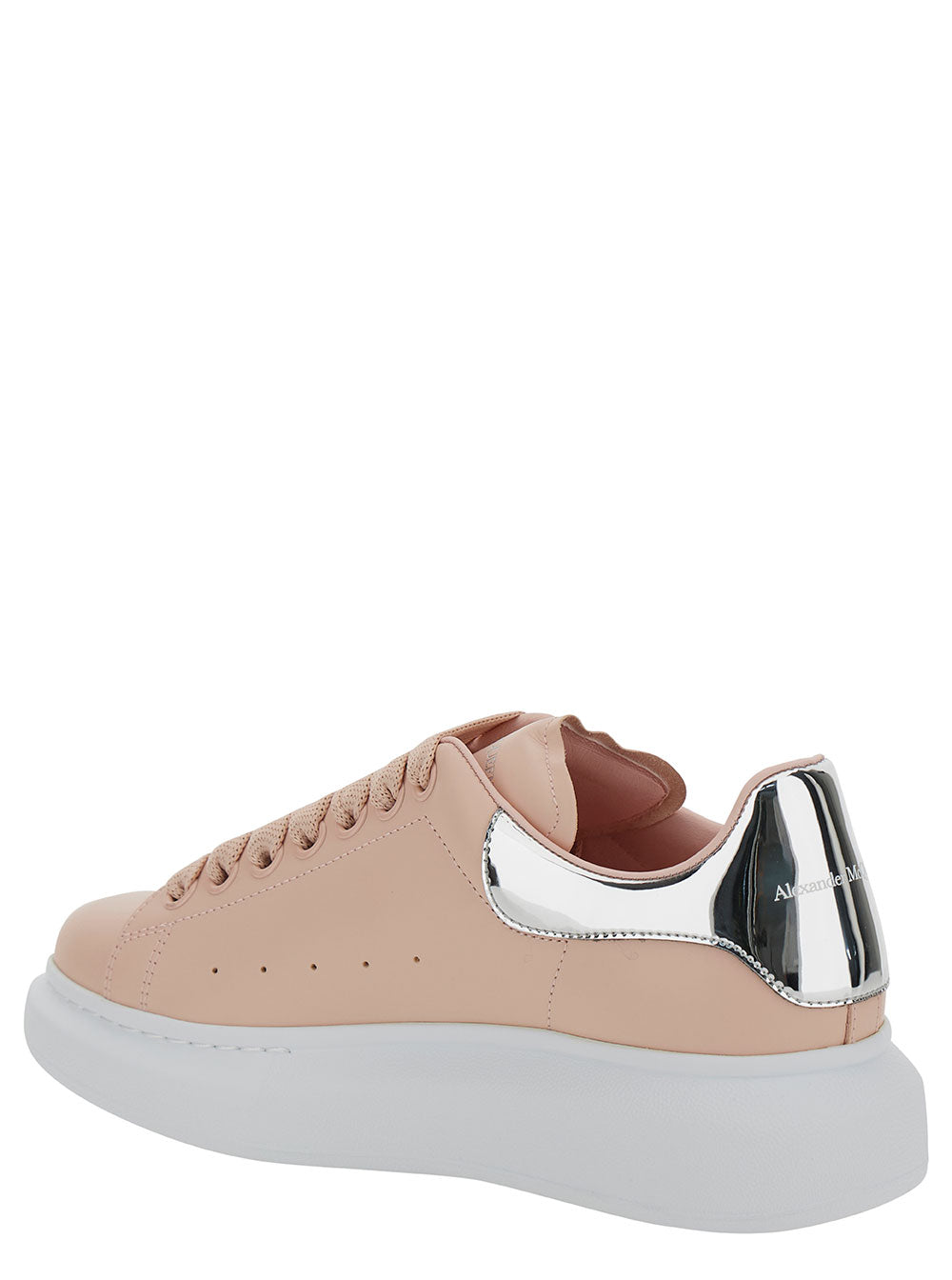 Alexander Mcqueen Women Pink Low Top Sneakers With Oversized Platform And Metallic Heel Tab In Leather Woman